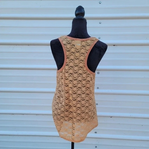 H.I.P. Womens Tank Top USA Yellow Floral Sleeveless Stretch Lace Blouse Sz L - Picture 3 of 9